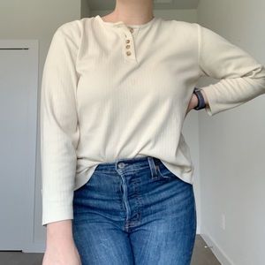 Vintage Rebecca Malone Ivory Henley Long Sleeve Shirt Ribbed